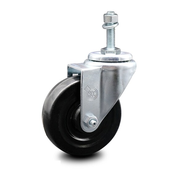 4 Inch Hard Rubber Wheel Swivel 3/8 Inch Threaded Stem Caster